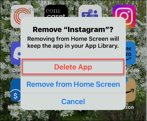 delete app dialog