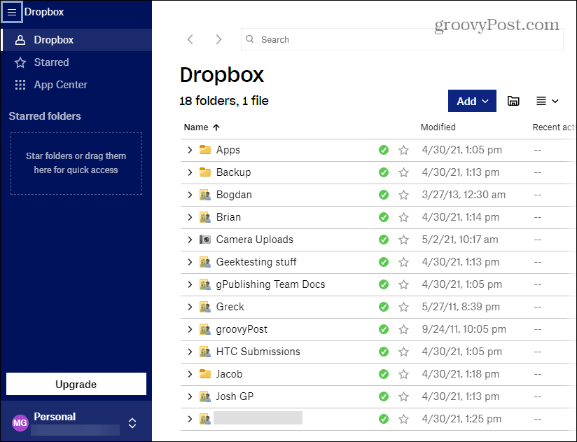 dropbox app syncing folders