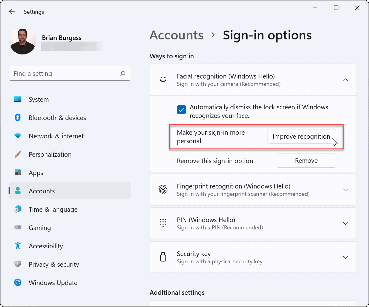 improve facial recognition windows 11