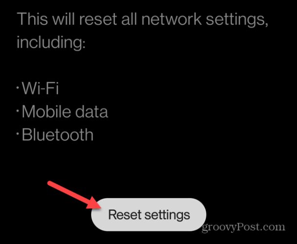 Reset Settings Confirmation