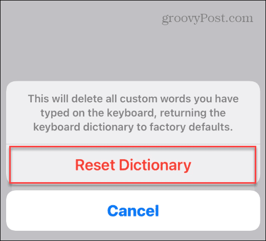 reset iphone dictionary