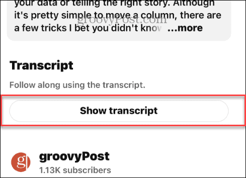 show transcript button app