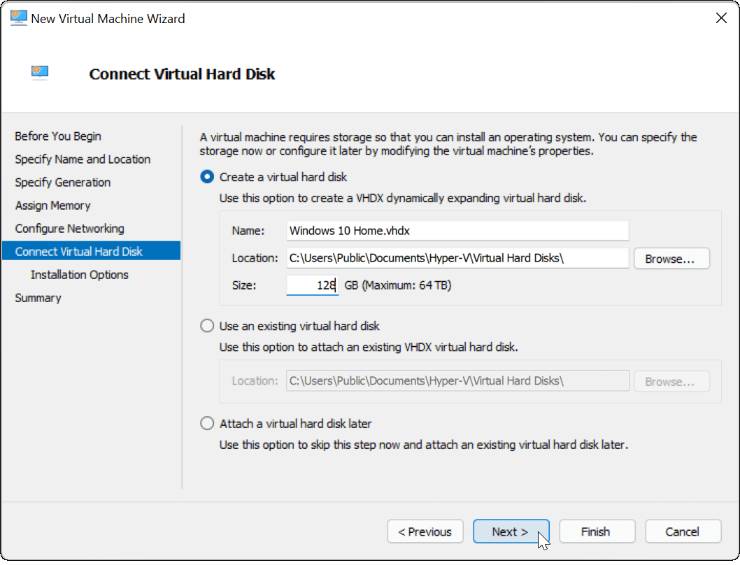 connect virtual hard disk