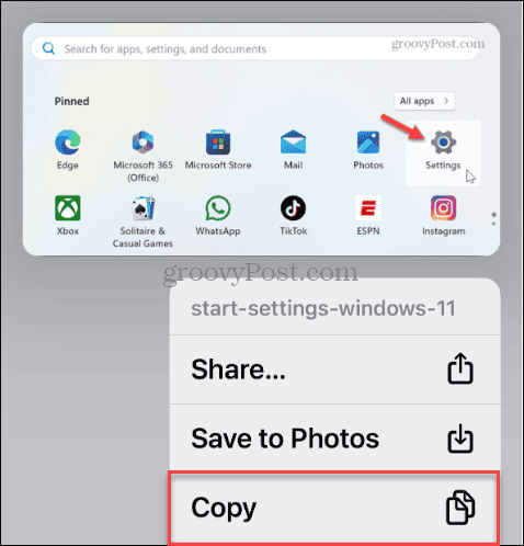 Copying an image on iPhone