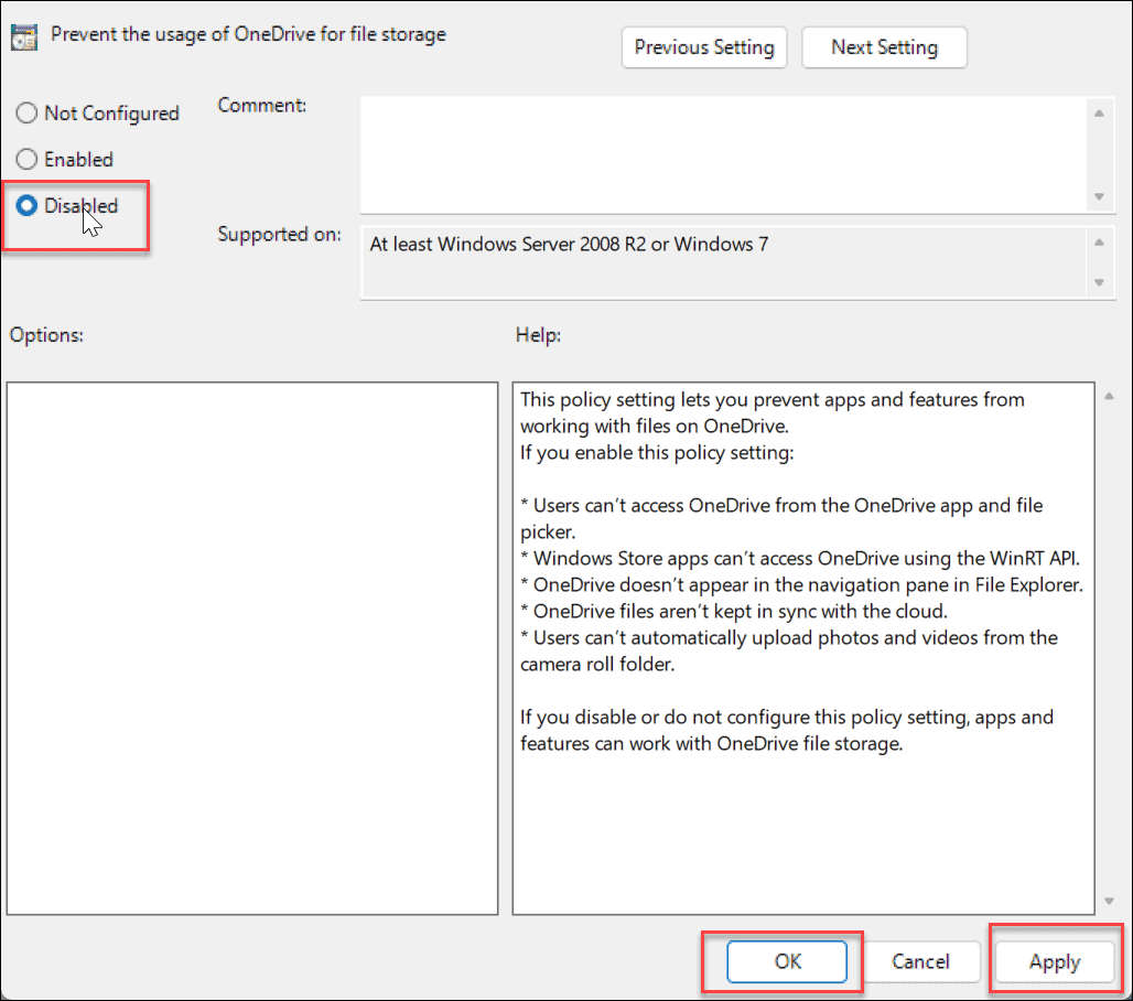 set group policy to disabled