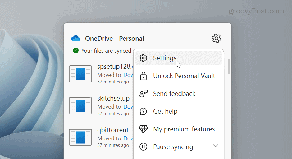 Settings onedrive