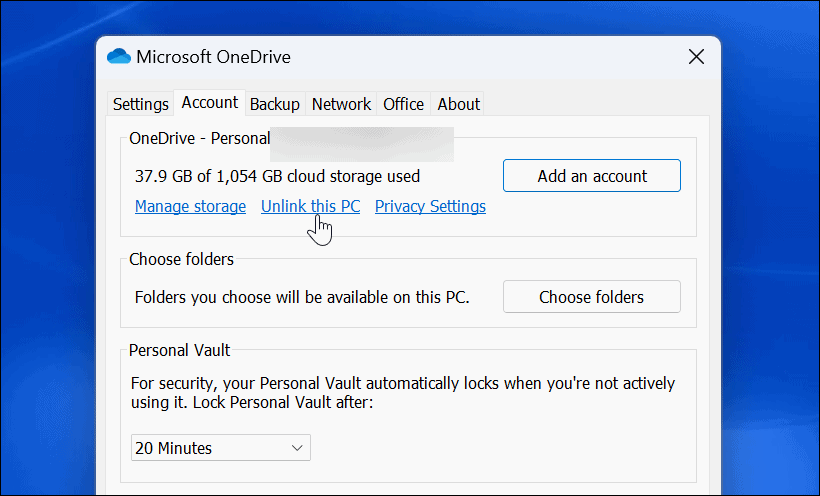 onedrive unlink this PC