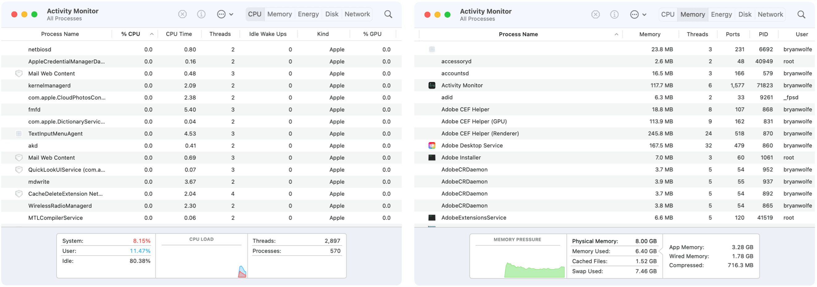 Activity Monitor CPU and Memory