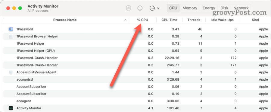 Activity Monitor CPU Usage Column