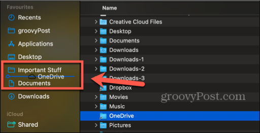 onedrive line showing where folder will be inserted