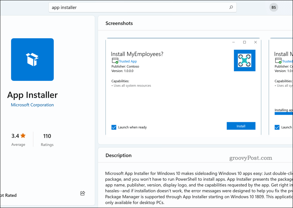 App installer in Microsoft Store