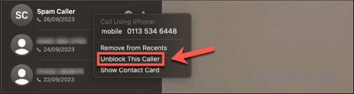 mac unblock this caller