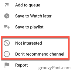 Stopping a YouTube video or channel recomemndaiton