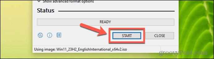 windows 11 rufus start button