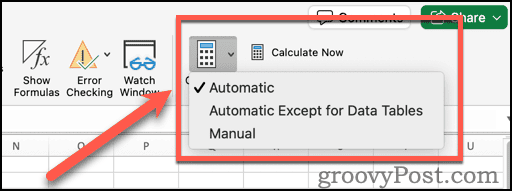 calculate options menu