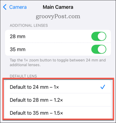 Change default focal length iPhone 15 Pro camera