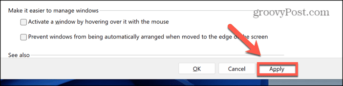 windows apply pointer options