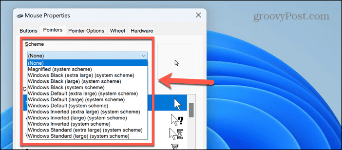 windows pointers options