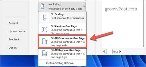 excel fit columns to a single page