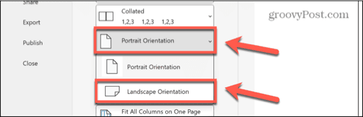 excel orientation landscape