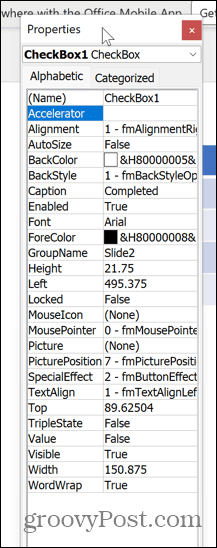 powerpoint checkbox properties