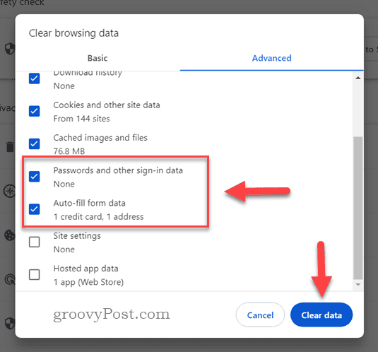 Clearing password and autofill data in Chrome