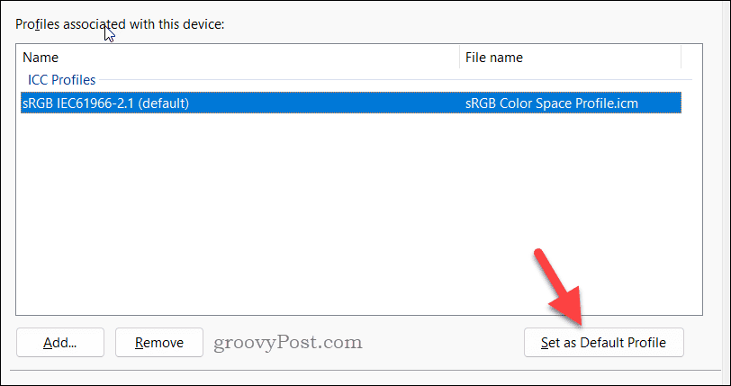 Setting a new default ICC profile on Windows