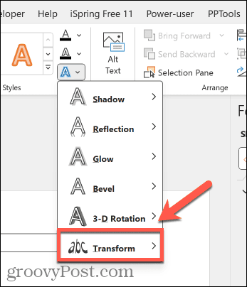 powerpoint transform effects