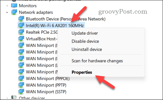 Open Device Properties in Device Manager