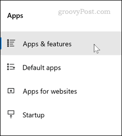 Windows Apps & Features options menu