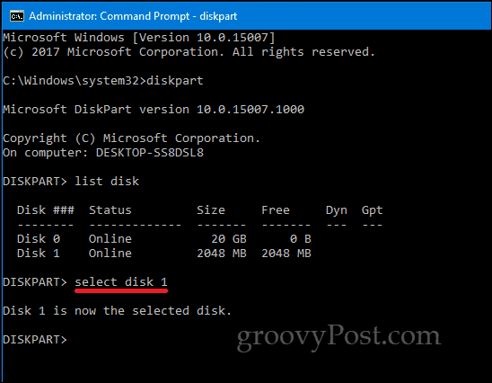 DiskPart Windows 10 command line