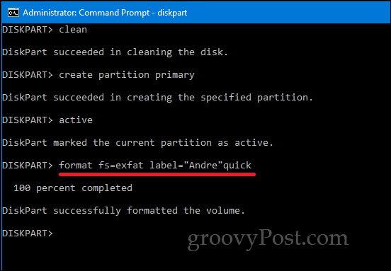 DiskPart Windows 10 command line