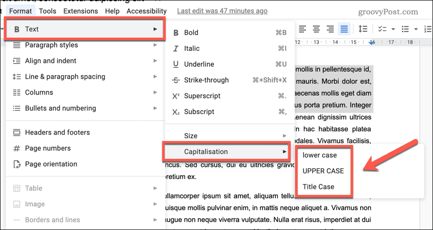 Change capitalization in Google Docs