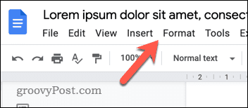 Format menu in Google Docs