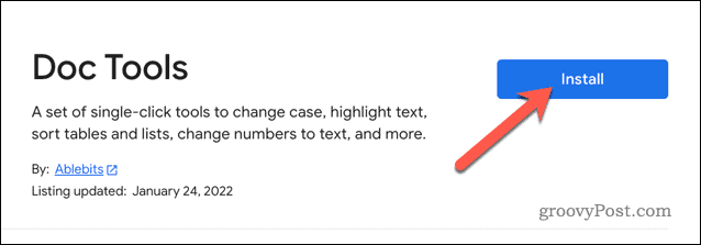 Installing the Doc Tools add-on in Google Docs