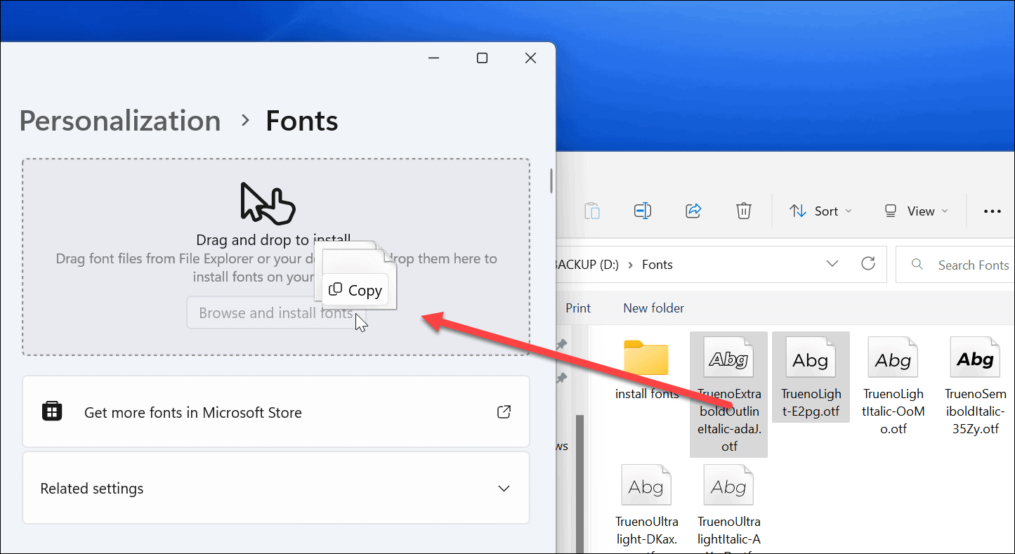 drag and drop fonts