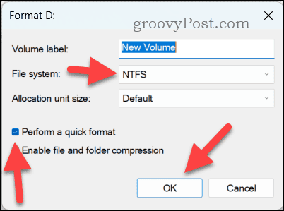 Formatting a drive using Windows