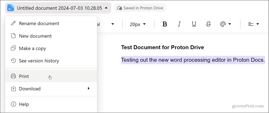 Editing Text Document in Proton Docs