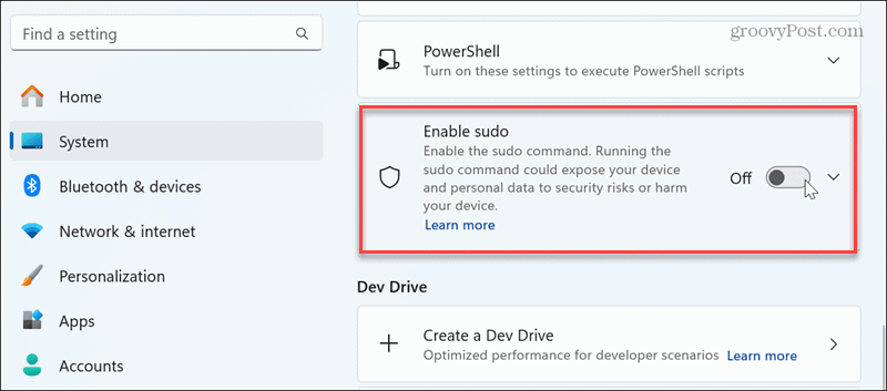 Enable sudo for developers windows 11 24H2