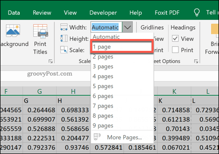 Page print scale options in Excel