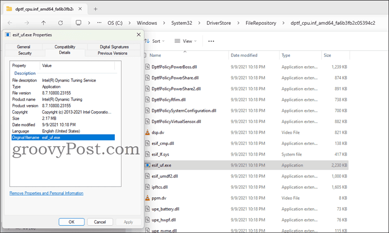 path to file esif_uf.exe in Microsoft Explorer