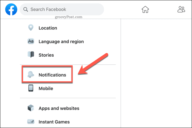 Facebook Notification Settings Option