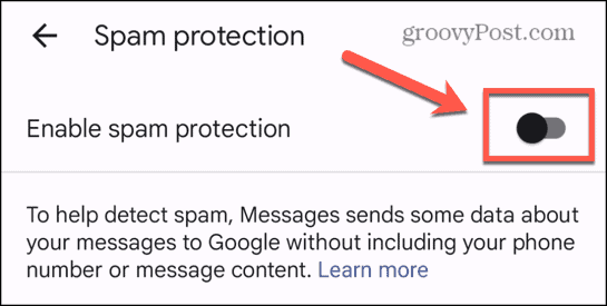 android messages spam protection off