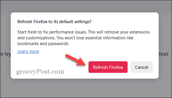 Confirm Firefox resetting