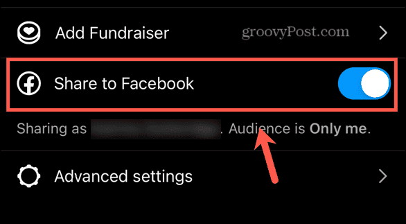 instagram share to facebook toggle