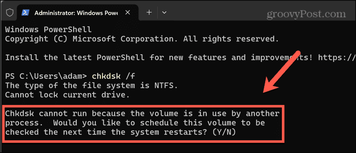 windows 11 restart to run chkdsk