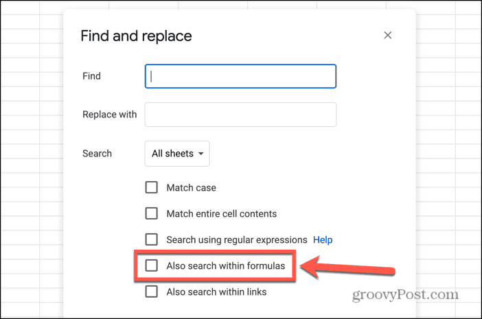 google sheets also search within formulas