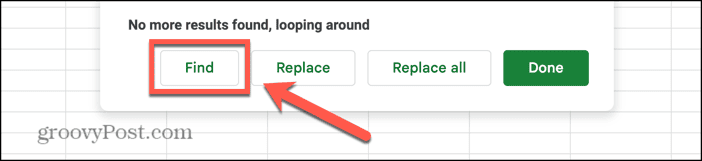 google sheets find button