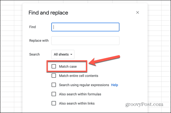 google sheets match case