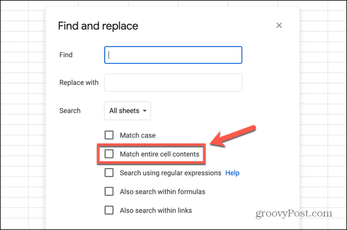 google sheets match entire cell contents